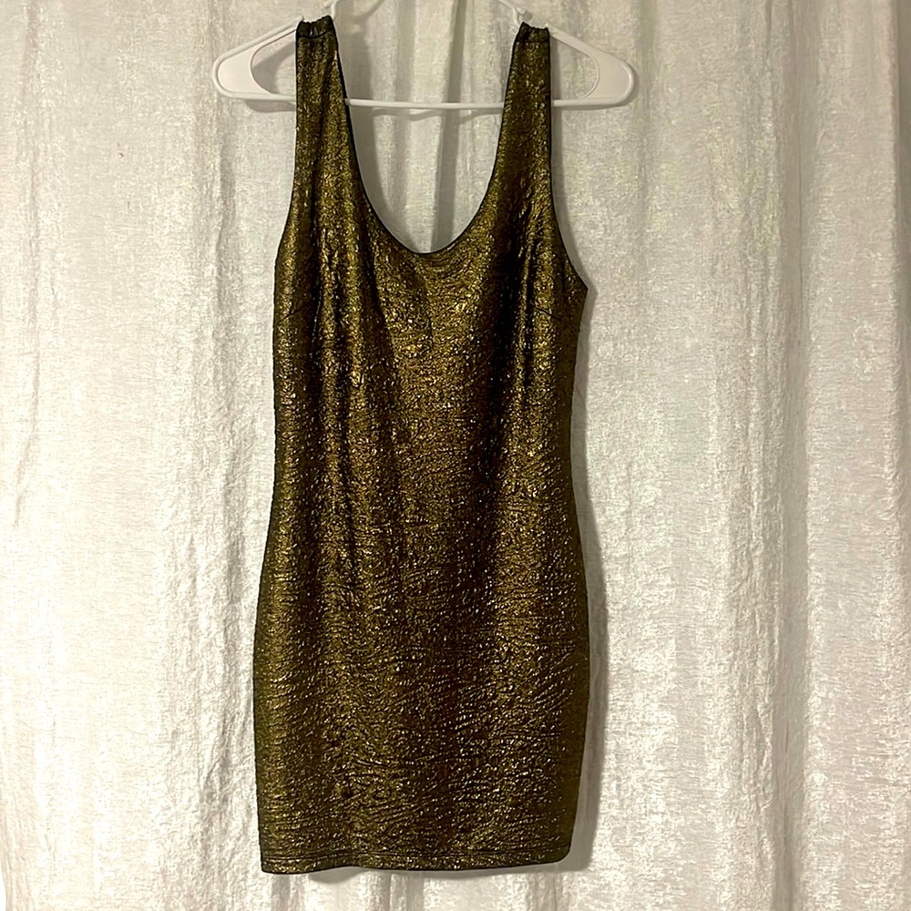 Bronze gold zip up dress, size Small